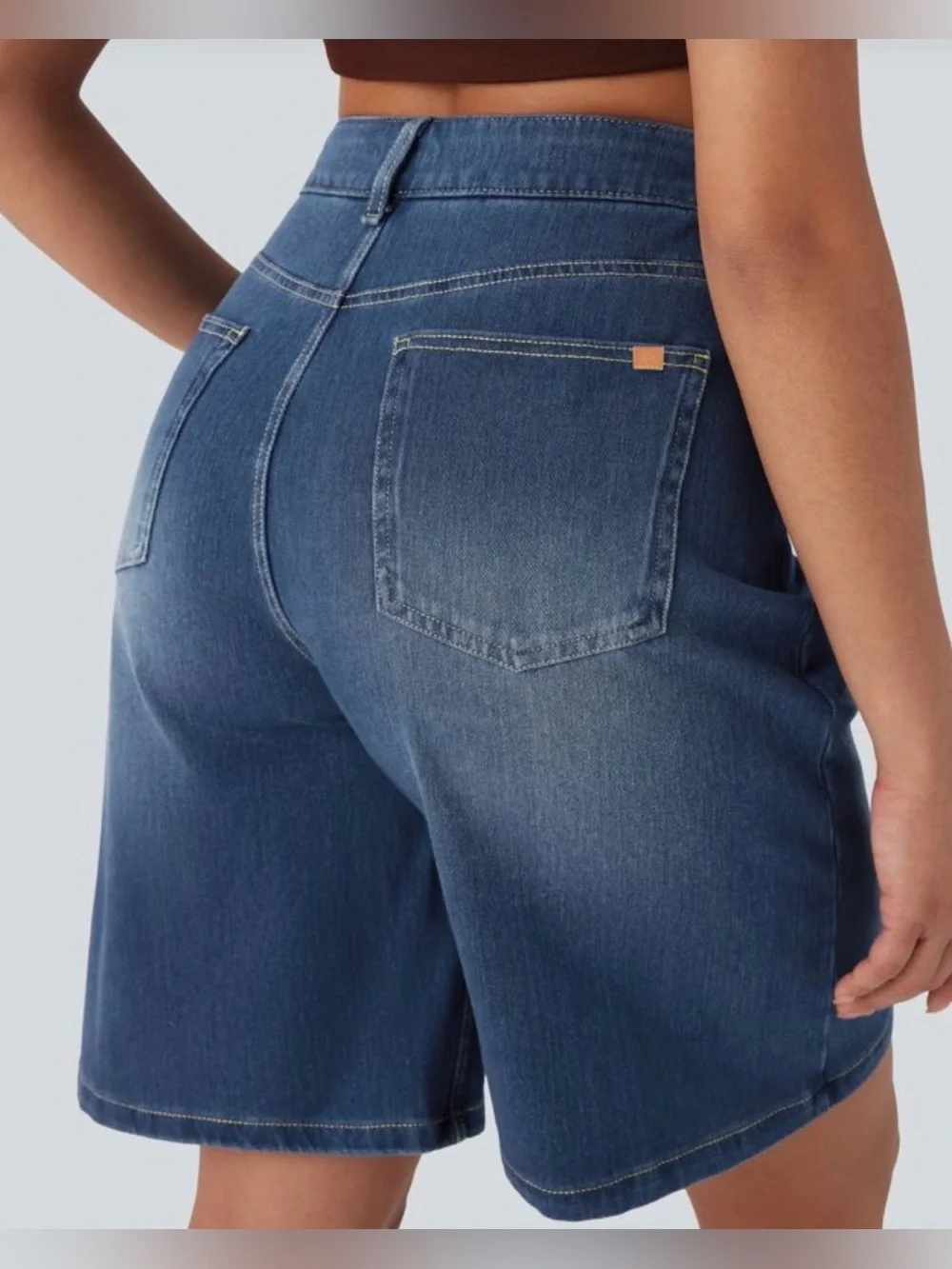 Halara Flex™HighWaisted Pockets Washed Denim Casual Bermuda Shorts cerulean blue - Picture 11 of 11